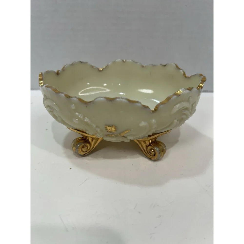 Antique Northwood Louis XV Custard Glass Footed Berry/Nut Bowl, 1898-1899 Gilded
